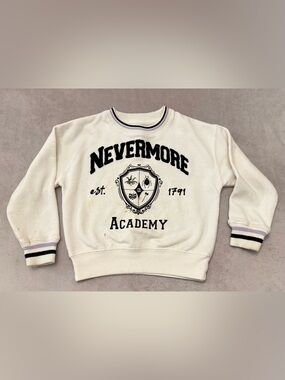 Wednesday Nevermore Academy Sweatshirt Girl Size 6 White Fleece Crewneck TV Show